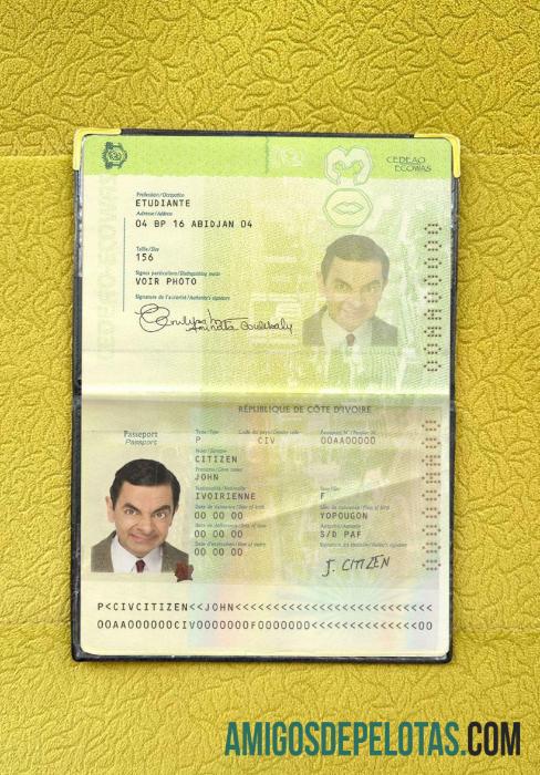 Foto do passaporte da Costa do Marfim amostra